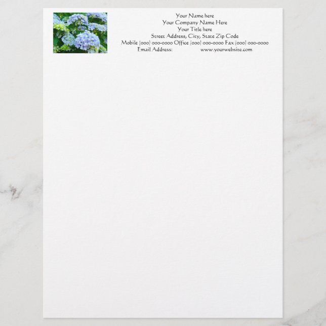 Your Name Letterhead Address Phone Hydrangeas Design (Front)