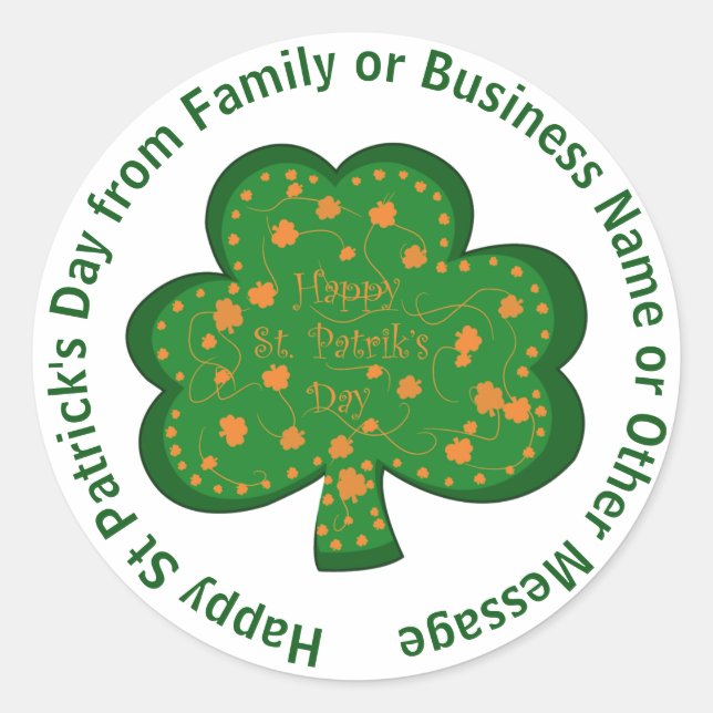 Your Name Message St Patricks Day Green Shamrock Classic Round Sticker (Front)
