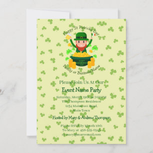 Your Name Message St Patricks Day Green Shamrock Invitation