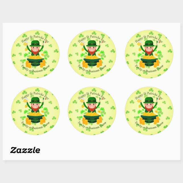 Your Name Message St Patricks Day Leprechaun Gold Classic Round Sticker (Sheet)