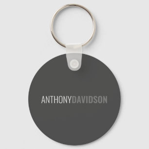 Your Name Minimalist Elegant Professional Grey Key Ring