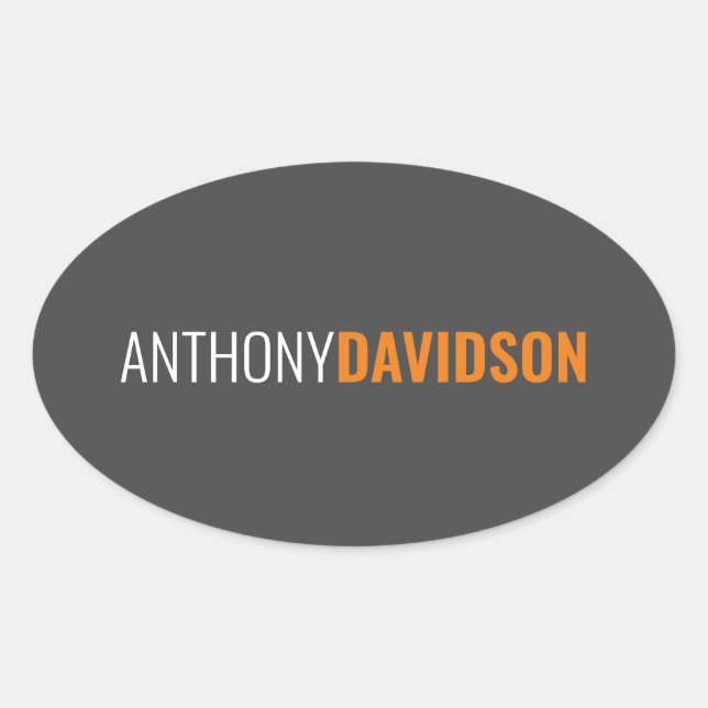 Your Name Minimalist Elegant Professional Grey Oval Sticker (Front)