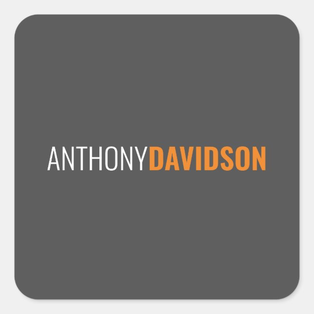 Your Name Minimalist Elegant Professional Grey Square Sticker (Front)