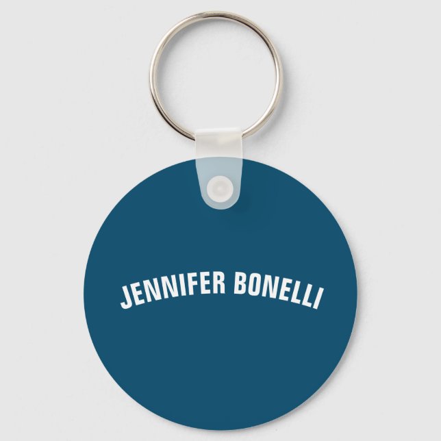Your name minimalist modern ocean blue colour key ring (Front)