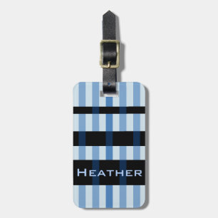 Your Name & Modern Blue Black Weaving Stripes Luggage Tag