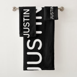 Your Name   Modern Typeface on Black Bath Towel