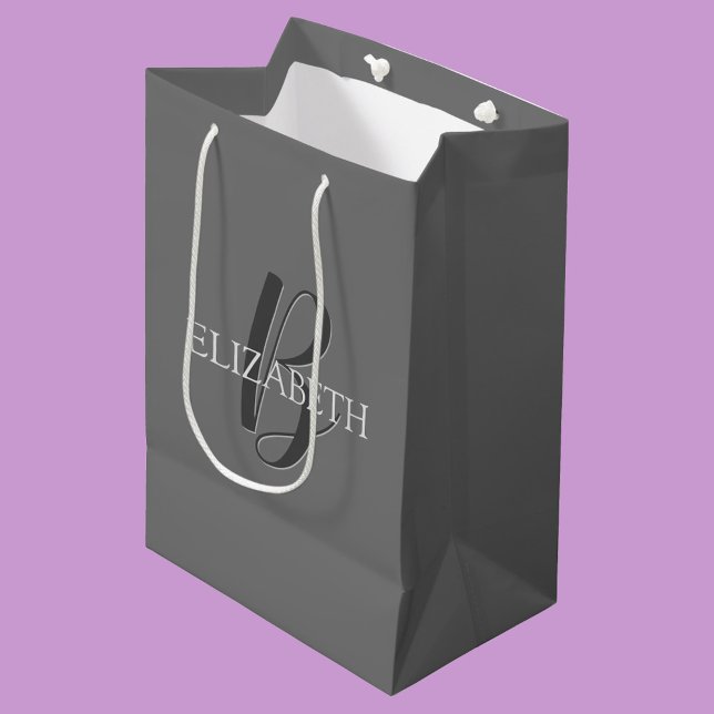 Your Name & Monogram, Grey Text on Grey Medium Gift Bag (Creator Uploaded)