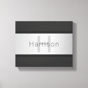 Your Name & Monogram   Greys & Faux Silver Look Canvas Print