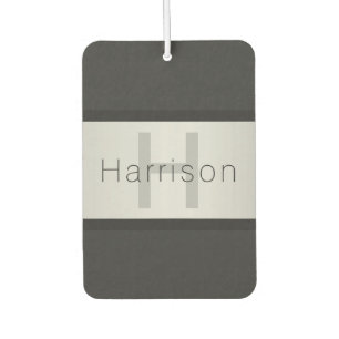 Your Name & Monogram   Greys & Faux Silver Look Car Air Freshener