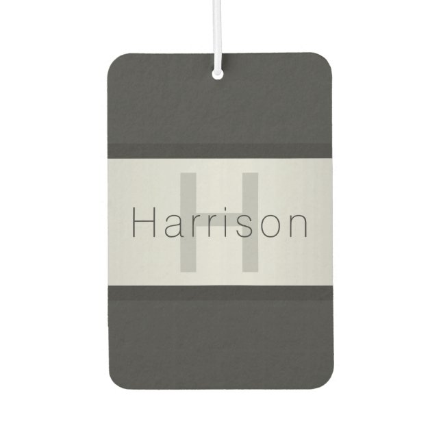 Your Name & Monogram | Greys & Faux Silver Look Car Air Freshener (Front)
