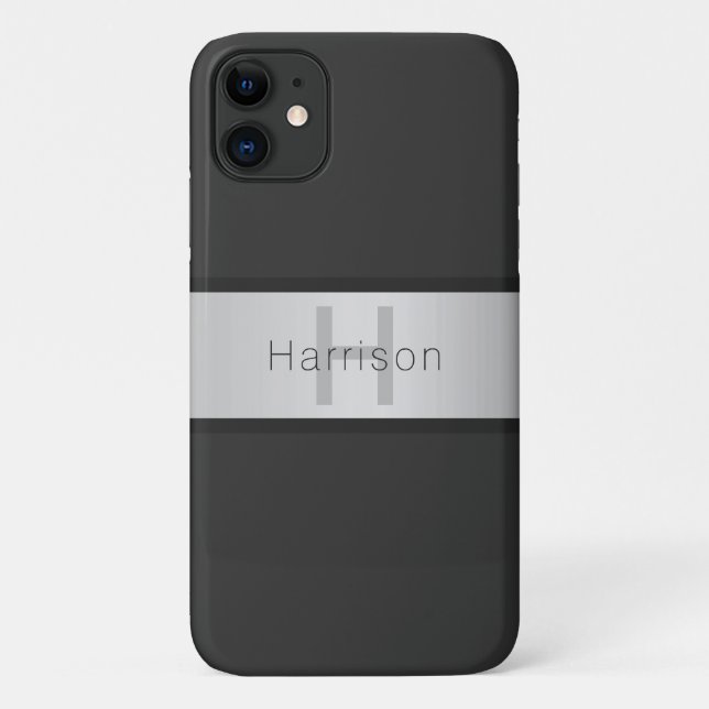 Your Name & Monogram | Greys & Faux Silver Look Case-Mate iPhone Case (Back)