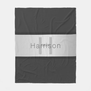 Your Name & Monogram   Greys & Faux Silver Look Fleece Blanket