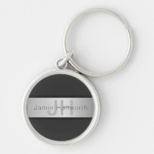 Your Name & Monogram   Greys & Faux Silver Look Key Ring
