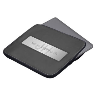 Your Name & Monogram   Greys & Faux Silver Look Laptop Sleeve