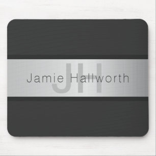 Your Name & Monogram   Greys & Faux Silver Look Mouse Mat