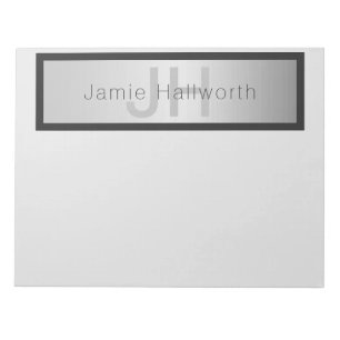 Your Name & Monogram   Greys & Faux Silver Look Notepad