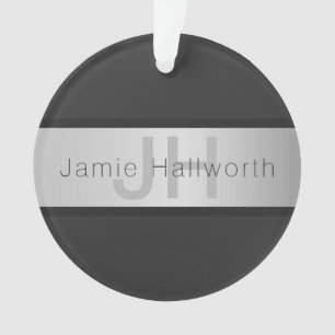 Your Name & Monogram Greys & Faux Silver Look Ornament