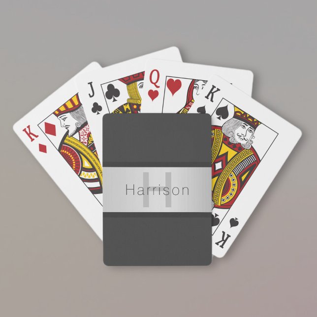 Your Name & Monogram | Greys & Faux Silver Look Playing Cards (Creator Uploaded)