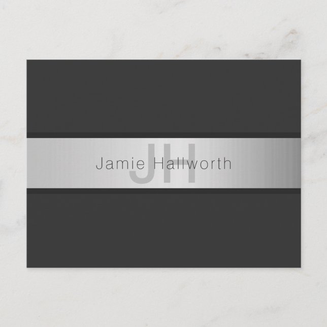 Your Name & Monogram | Greys & Faux Silver Look Postcard (Front)
