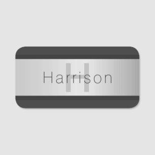 Your Name & Monogram   Greys & Faux Silver Look Tag