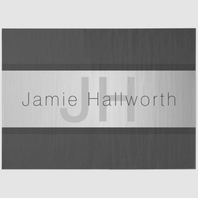 Your Name & Monogram | Greys & Faux Silver Look Tissue Paper (Front)