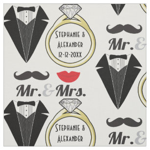 Your Name Mr Mrs Lips Moustache Ring Tuxedo Fabric