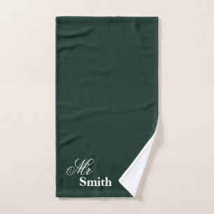 Your Name Mr Smith White Typography Green Hand Towel