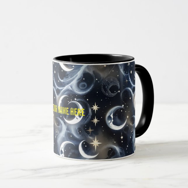 Your Name Mugs – Metallic Silver Moon Phase Luxury (Front Right)