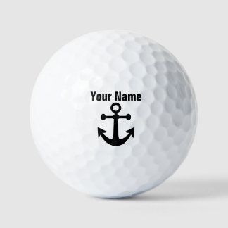 Your Name Nautical Anchor Black White Monogram Golf Balls