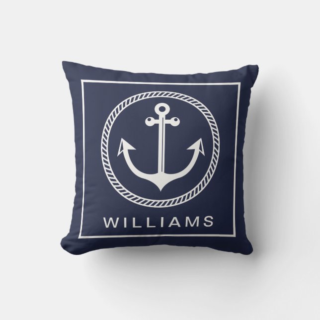 Your Name | Nautical Anchor Rope Cushion (Front)