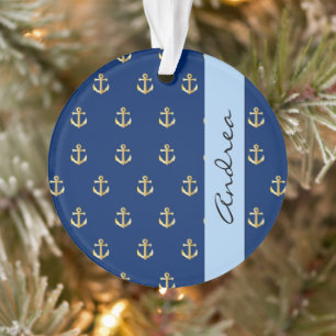 Your Name - Nautical Anchors (Boat Anchors) - Gold Ornament