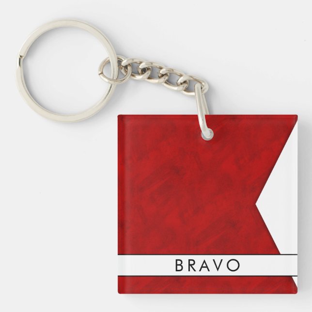 Your Name + Nautical Signal Flag B Bravo Key Ring (Front)