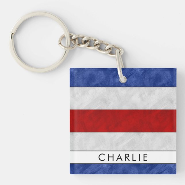 Your Name + Nautical Signal Flag C Charlie Key Ring (Front)