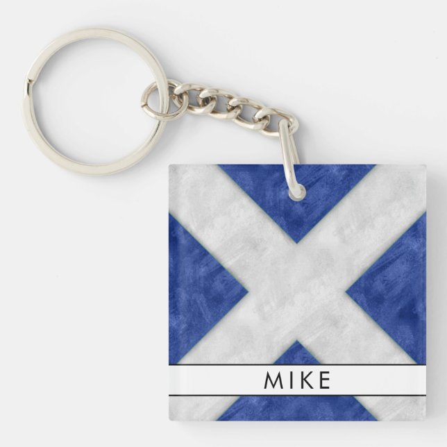Your Name + Nautical Signal Flag M Mike Key Ring (Front)