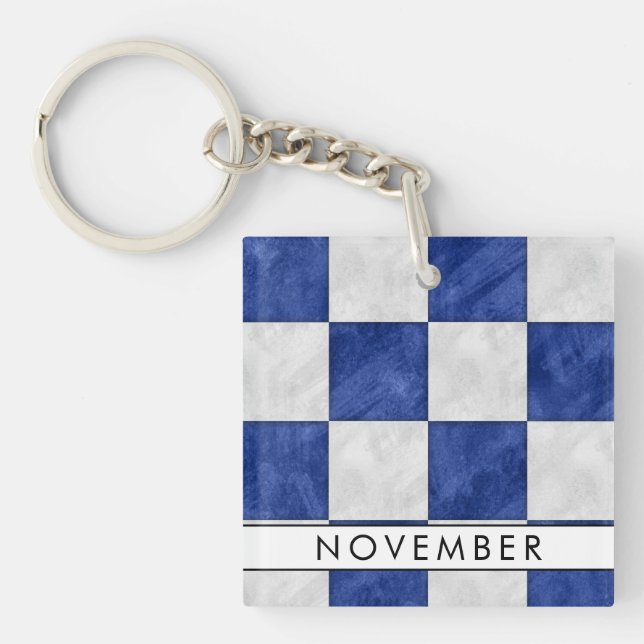 Your Name + Nautical Signal Flag N November Key Ring (Front)
