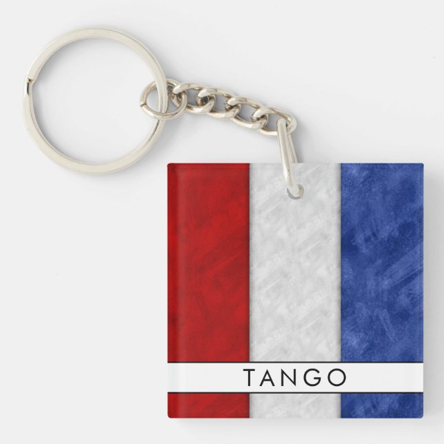 Your Name + Nautical Signal Flag T Tango Key Ring (Front)