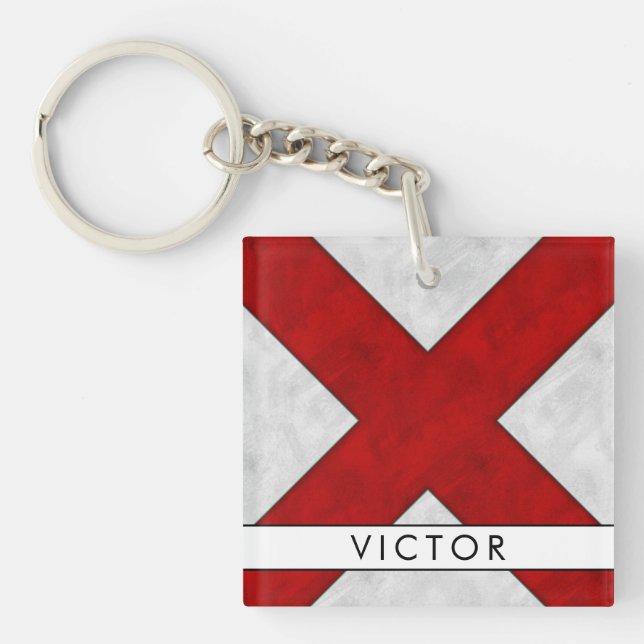Your Name + Nautical Signal Flag V Victor Key Ring (Front)