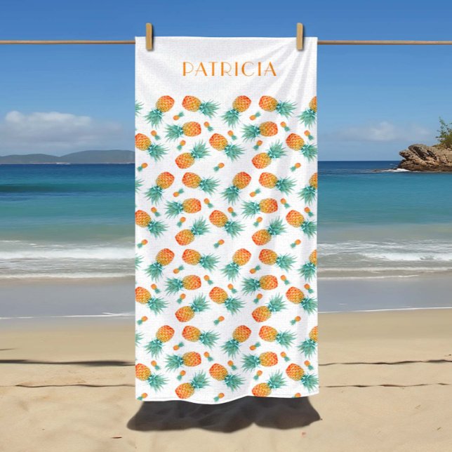 Your Name On A Pineapple Tropical Fruits Pattern Beach Towel (Your Name On A Pineapple Tropical Fruits Pattern Beach Towel)