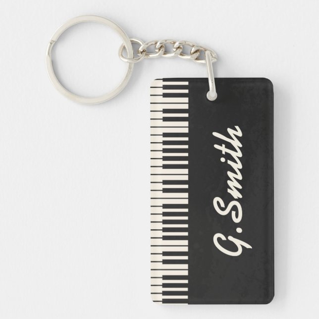 Your Name on Black and White Piano Keyboard Key Ring (Front)
