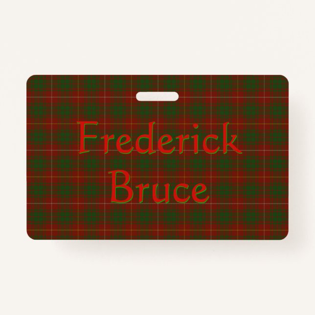Your Name on Bruce Clan tartan ID Badge (Front)
