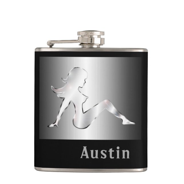 Your Name on Chrome Mudflap Girl Flask (Front)