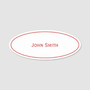 Your Name on Modern Minimalist Red and White Name Tag