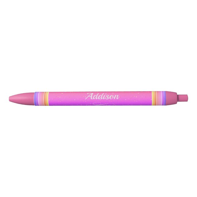 Your Name on Pink and Gold Background Black Ink Pen (Front)