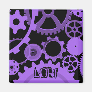 Your name on this black and purple gears magnet