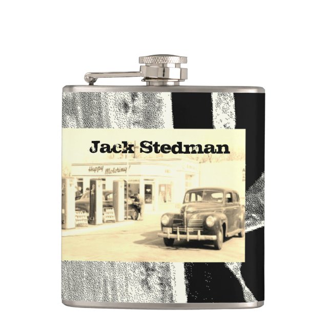 Your Name on this Retro Sedan Flask (Front)
