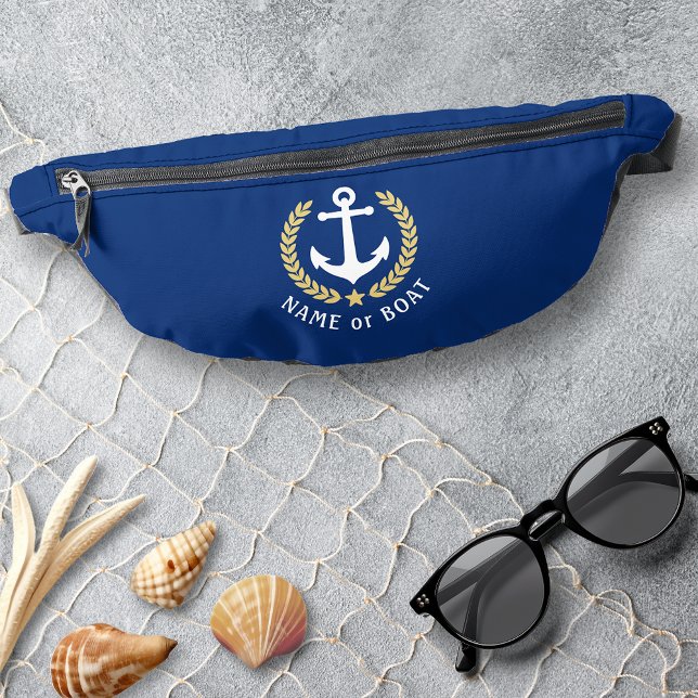 Your Name or Boat Anchor Gold Laurel Star Navy Bum Bags (Creator Uploaded)