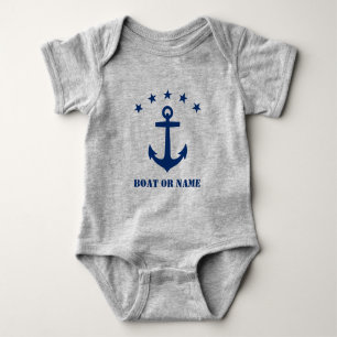 Your Name or Boat Name Classic Anchor Blue & Gray Baby Bodysuit