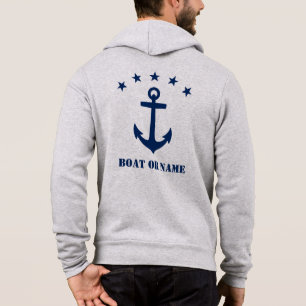 Your Name or Boat Name Classic Anchor Gray Navy Hoodie