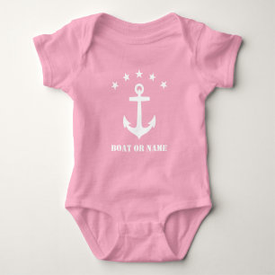 Your Name or Boat Name Classic Anchor Pink & White Baby Bodysuit