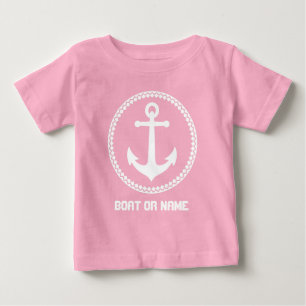 Your Name or Boat Name Sea Anchor Pink and White Baby T-Shirt